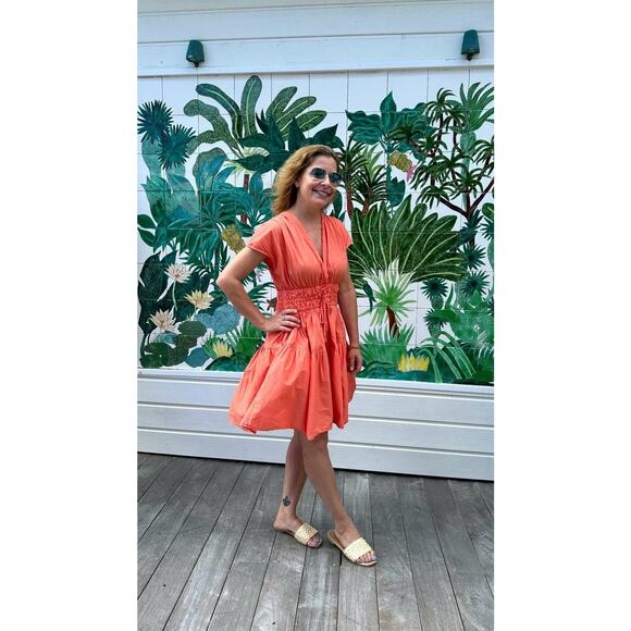 DEREK LAM COLLECTIVE Orange Smocked Hourglass Tie Waist Mini Dress Size 44 - Picture 14 of 15